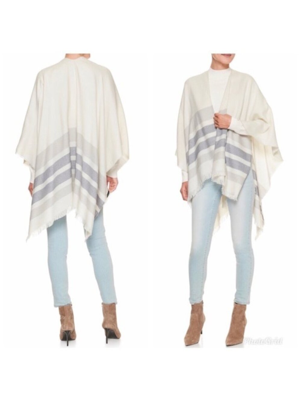 Banana Republic Soft Knit Blanket Shawl Fringe Ruana Wrap Poncho Sweater OS Fall